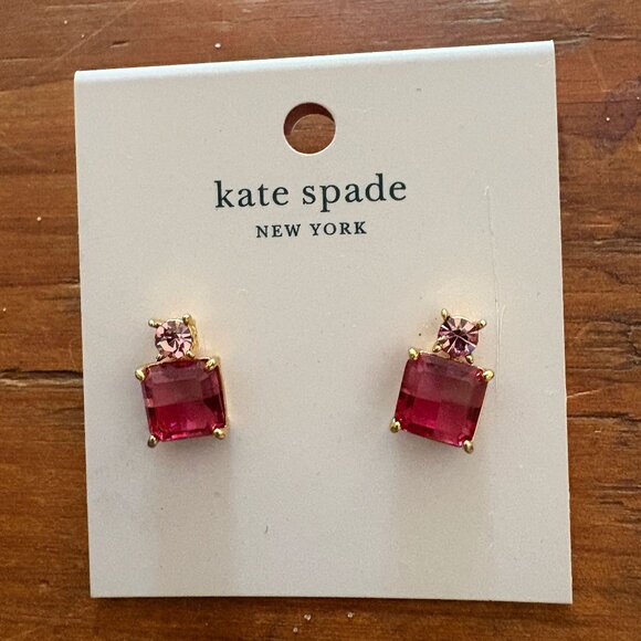KATE SPADE  FLYING COLORS PINK Delicate Drop stud earrings; NWT - Picture 2 of 3